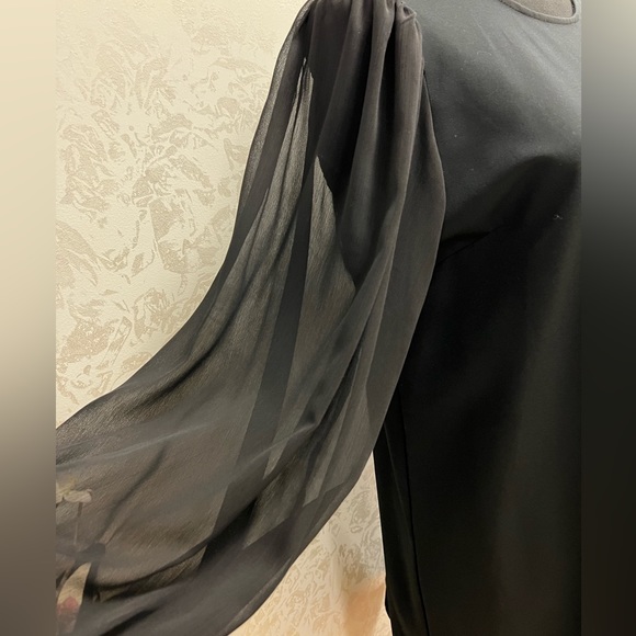 Zara Balloon Long Sleeve Fit and Flare Black Dress - Picture 4 of 7